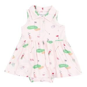 NWT Angel Dear Bamboo Polo Collar Bodysuit Dress Golf Things Pink 6-12 Months